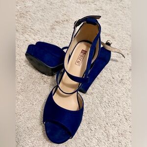 Navy Platform Ankle-Strap Heels